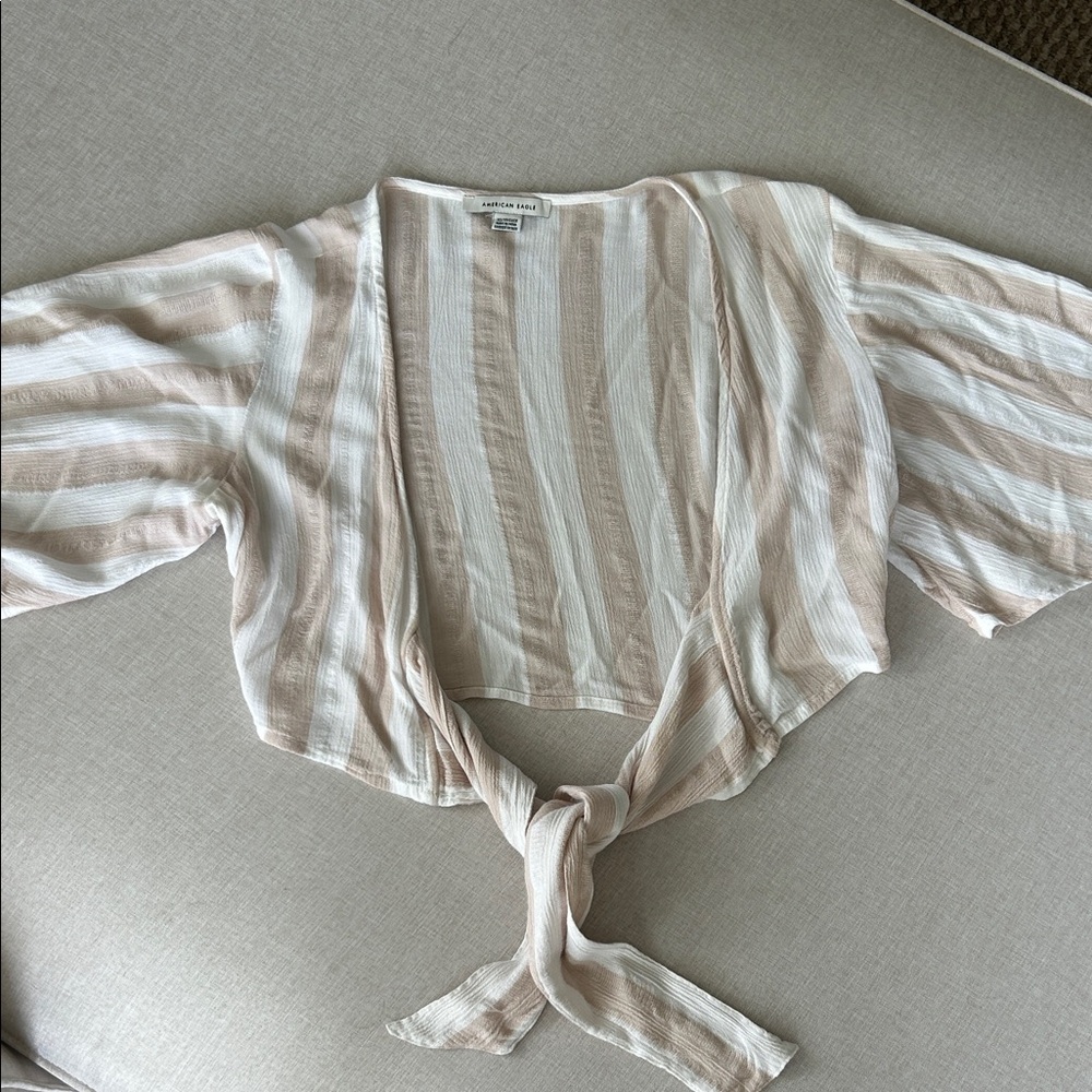 American Eagle Striped Tie-Front Short Sleeve Crop Top Cover Up